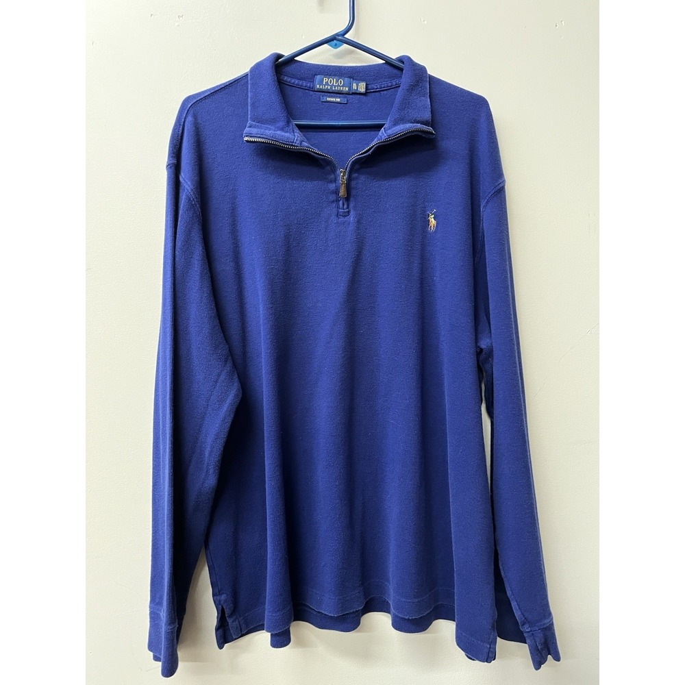 Polo Ralph Lauren Shirt Mens XL Navy Estate Rib Quarter Zip Cotton
